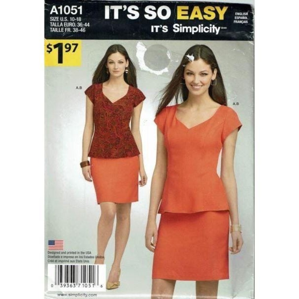 Simplicity Sewing Pattern Misses Size 10-18 Tunic Skirt 1051 Uncut FF